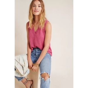 Anthropologie Women's Camilla V-Neck Sweater Tank Pink Sleeveless Oversized XS